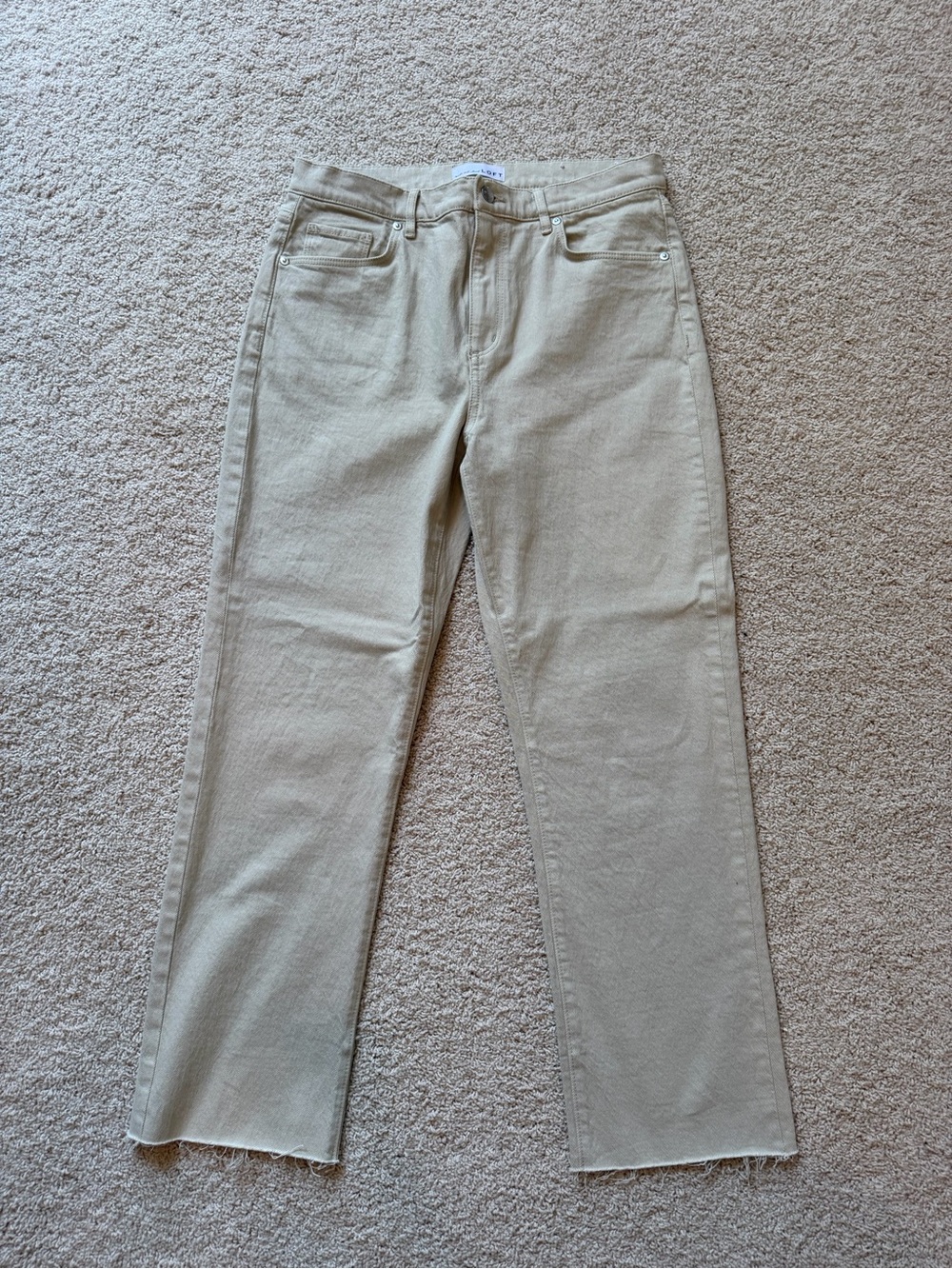 LOFT High Waist Straight Crop Raw Hem Jeans Beige Khaki Size 28 / 6